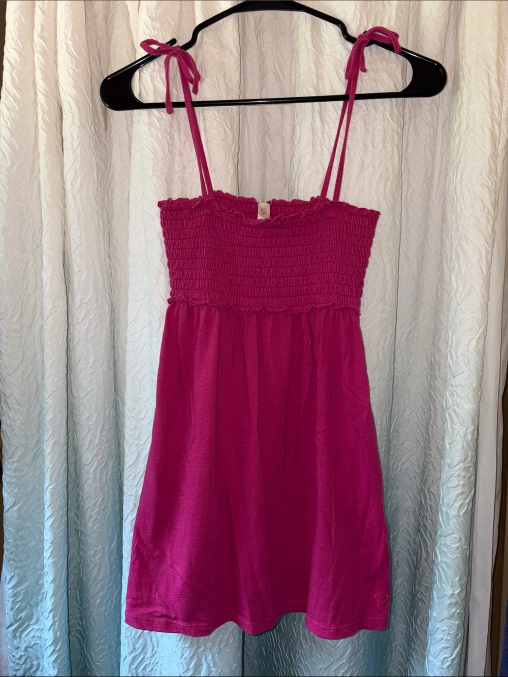 Lilu Fuchsia Tie-Shoulder Smocked Tank